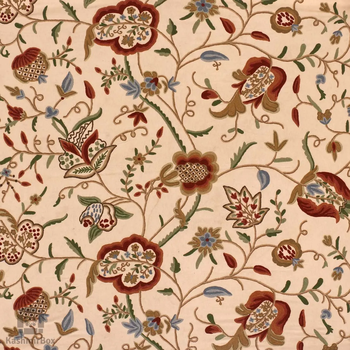 Beige Brazen Flower Crewel Embroidered Curtain