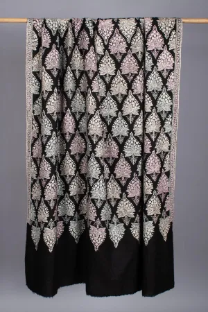 Black Pashmina Shawl Adorned with Vibrant Embroidery - NAPIER