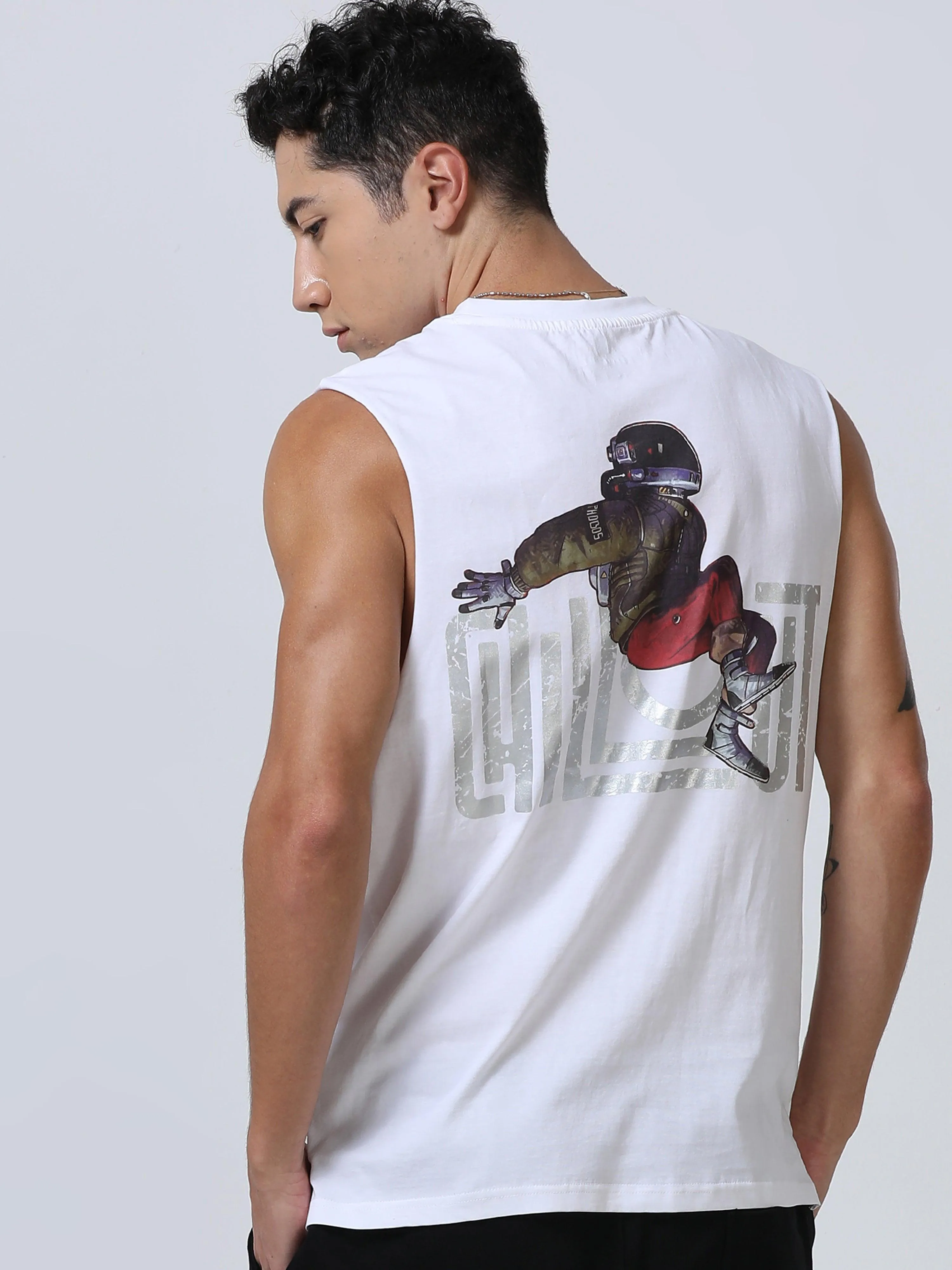 Chillout Printed Sleeveless T-Shirt White