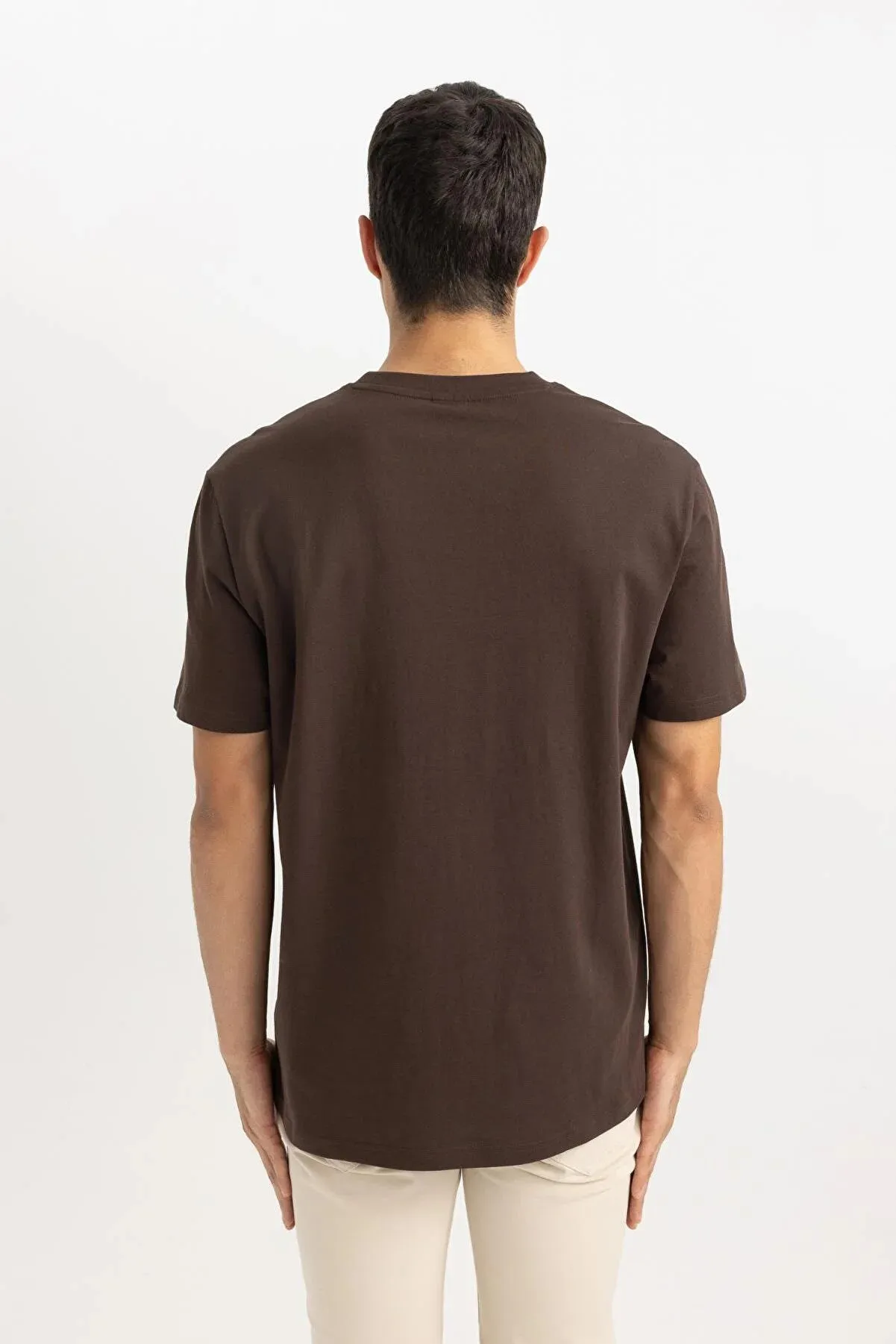 Defacto Men's Coffee New Regular Fit 100% Cotton T-Shirt