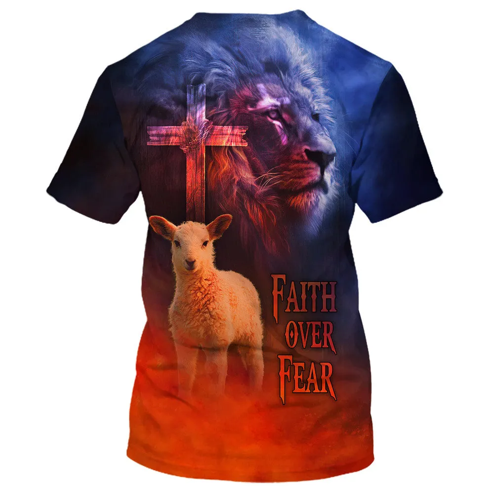 Faith Over Fear Lion And Sheep 3d All Over Print Shirt - Christian 3d Shirts For Men Women