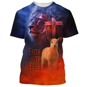 Faith Over Fear Lion And Sheep 3d All Over Print Shirt - Christian 3d Shirts For Men Women