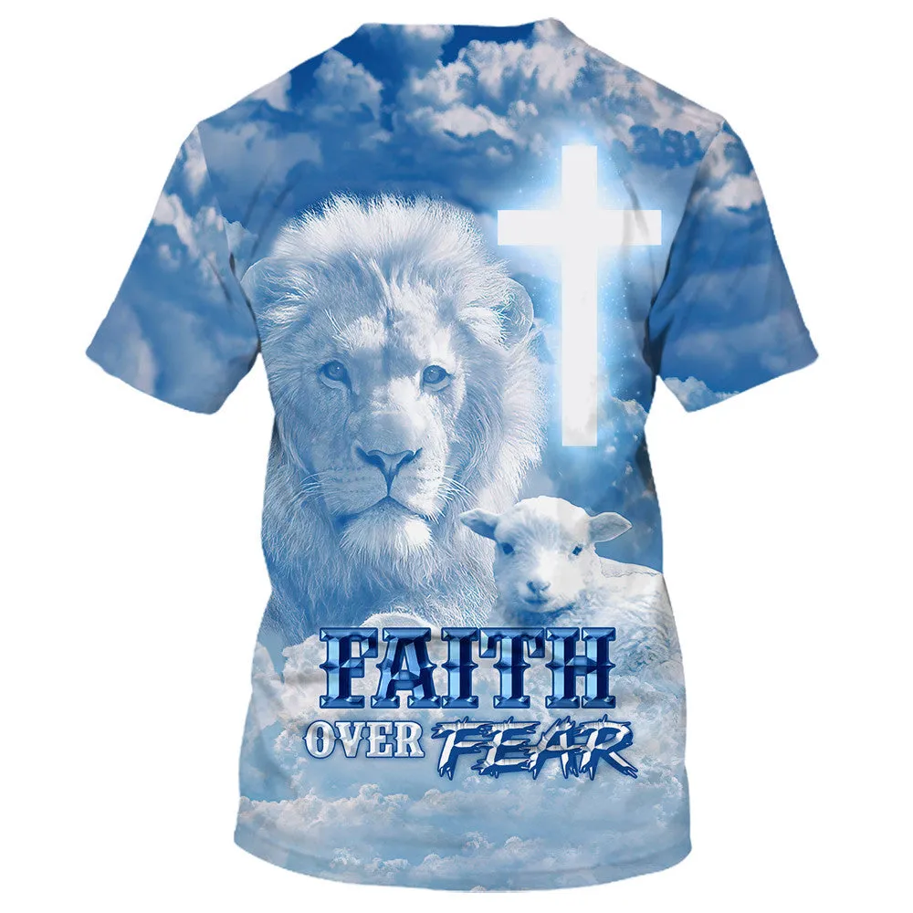 Faith Over Fear Shirts - The Lion Cross And Lamb 3D All Over Printed Shirt for Men and Women