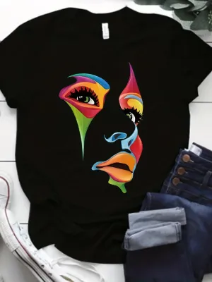 Figure Print Round Neck Tshirt for Plus Size Women