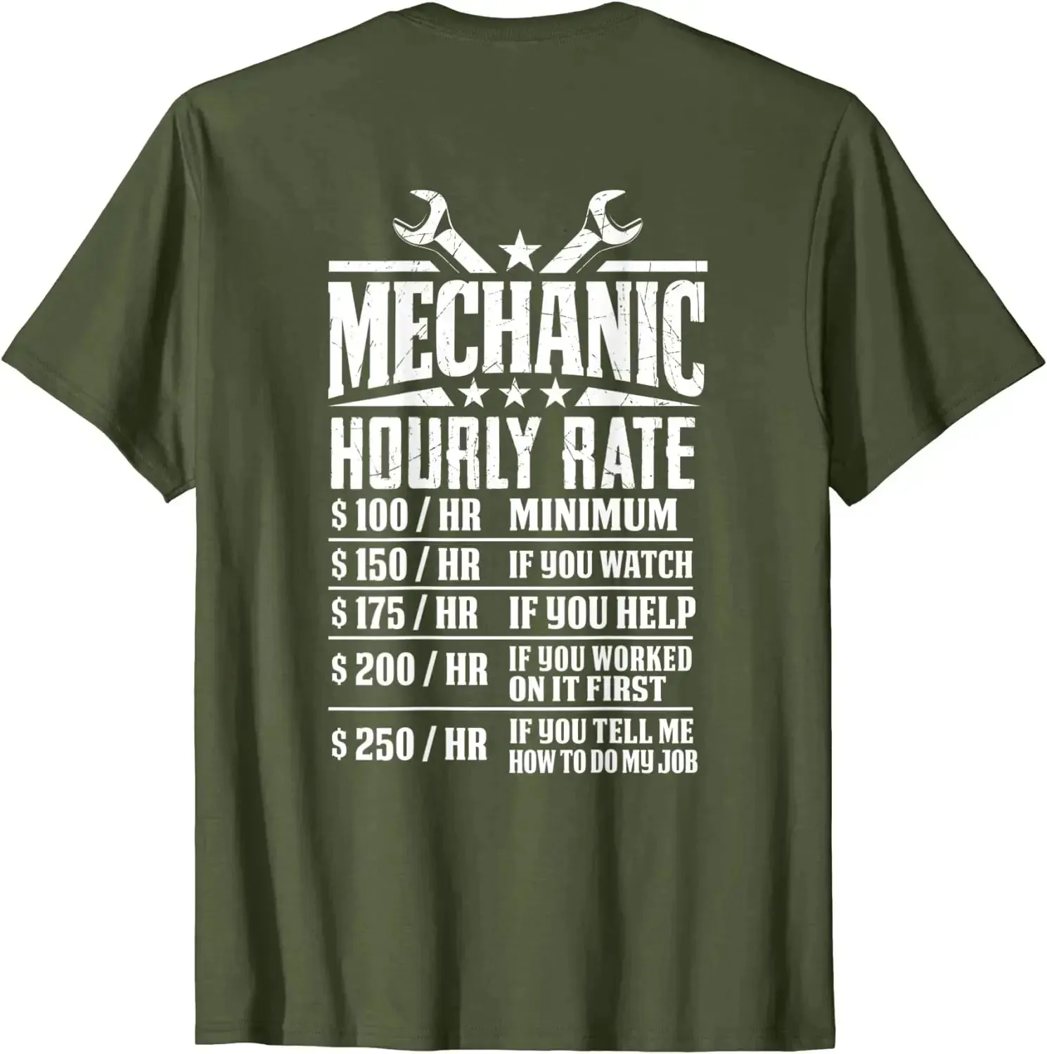 Funny Mechanic Hourly Rate - Graphic Design T-Shirt - Back Tops Tees Funky Casual Cotton Men's Tshirts Family