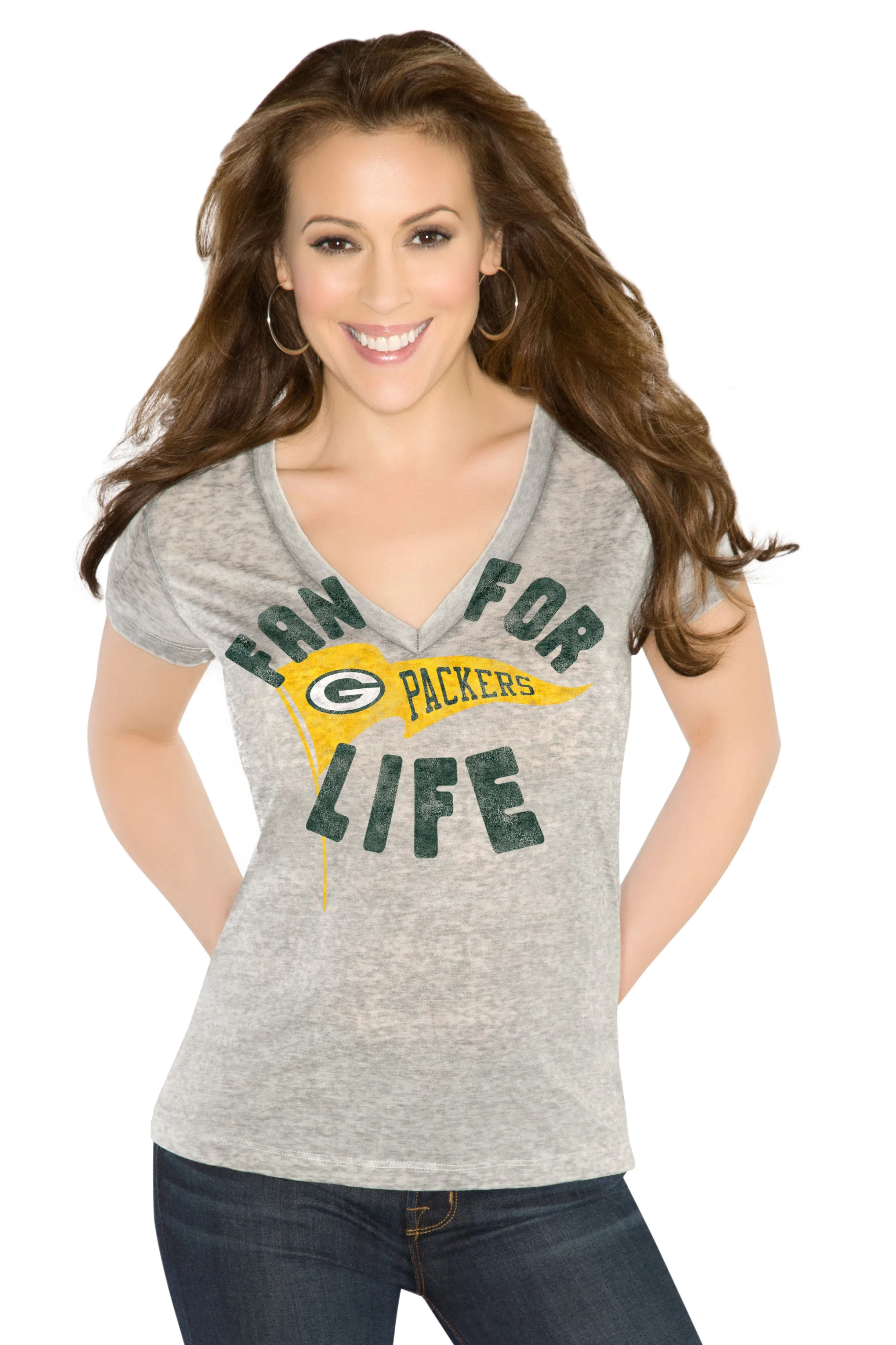 Green Bay Packers Women's Gray Fan for Life V-Neck T-Shirt