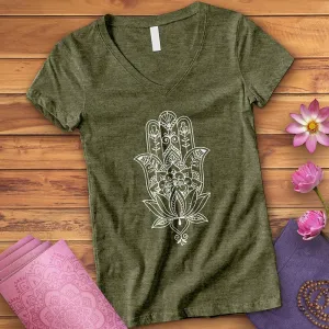 Hamsa Hand Lotus V-Neck