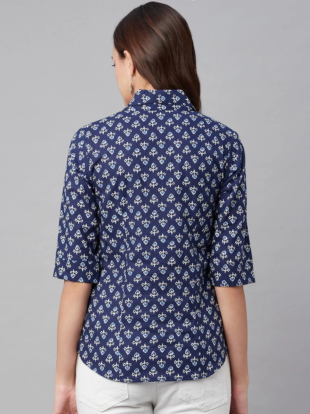 Indigo Block Printed Casual Women Shirts