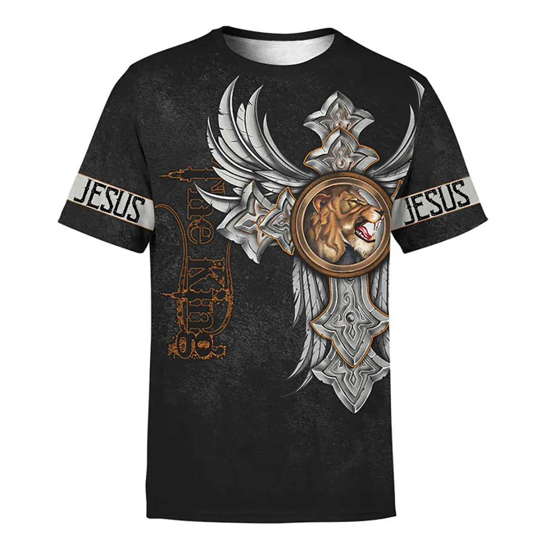 Jesus Lion King Angel Wing Tattoo 3d Shirt - Christian 3D Shirt