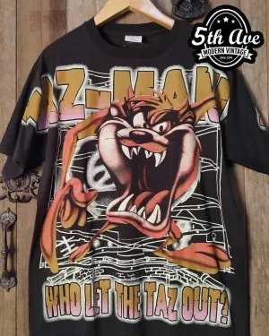 Looney Tunes Taz-Mania Who Let The Taz Out? - AOP all over print New Vintage Animation T shirt