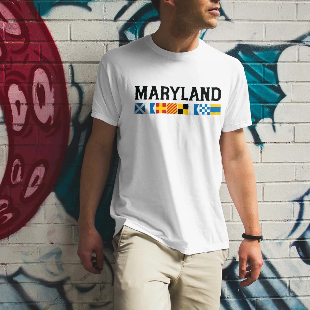 Maryland Nautical Flags T-Shirt, Adult Unisex 100% Cotton, S-2X