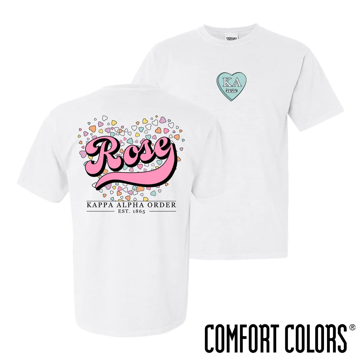 New! Kappa Alpha Comfort Colors Rose White Short Sleeve Tee