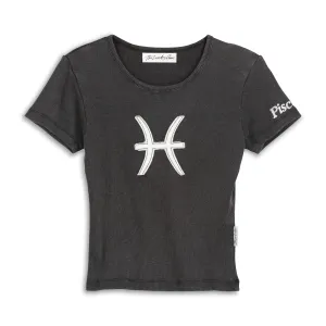 Pisces Stitch - Baby Tee - Black Snow