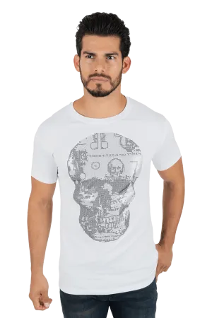 Platini Men's White Cotton Rhinestone T-Shirt