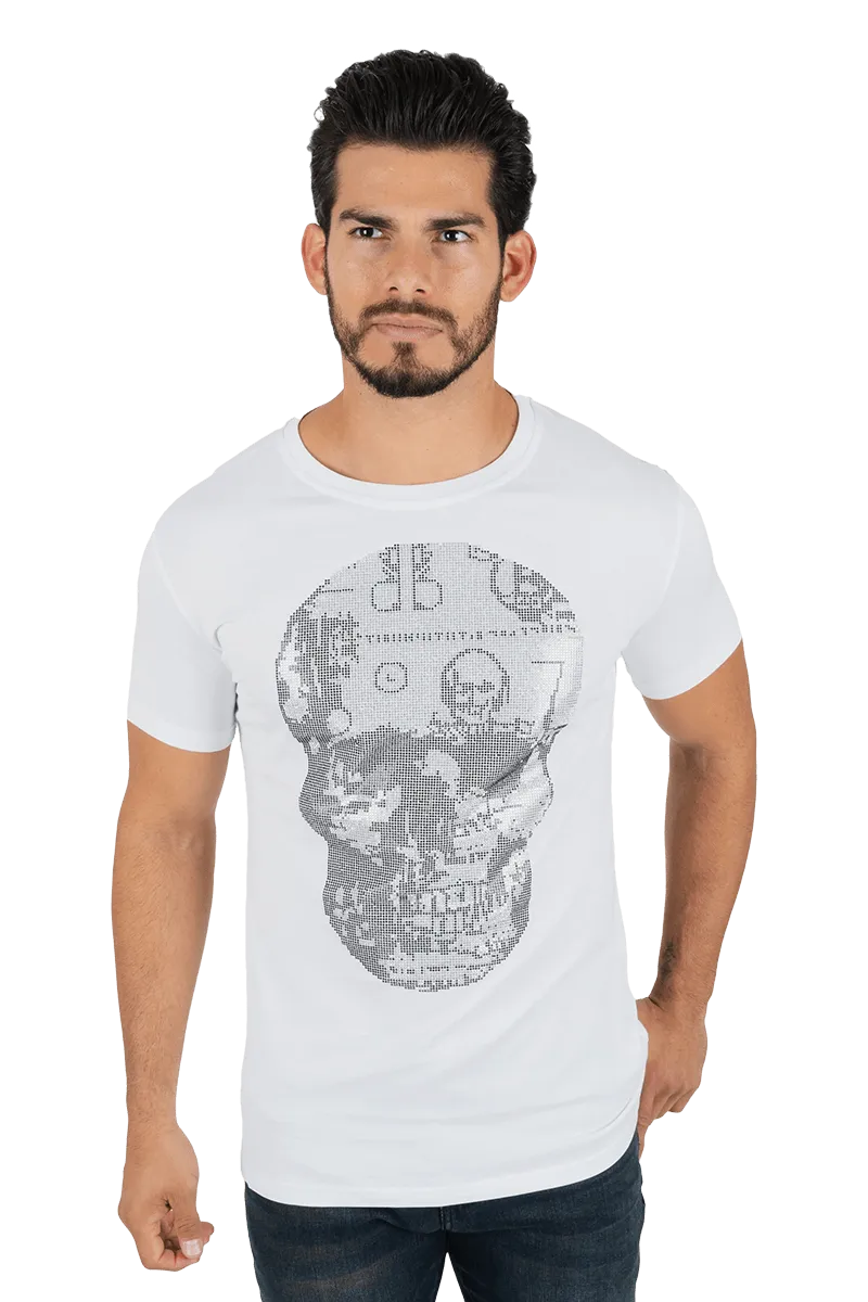 Platini Men's White Cotton Rhinestone T-Shirt