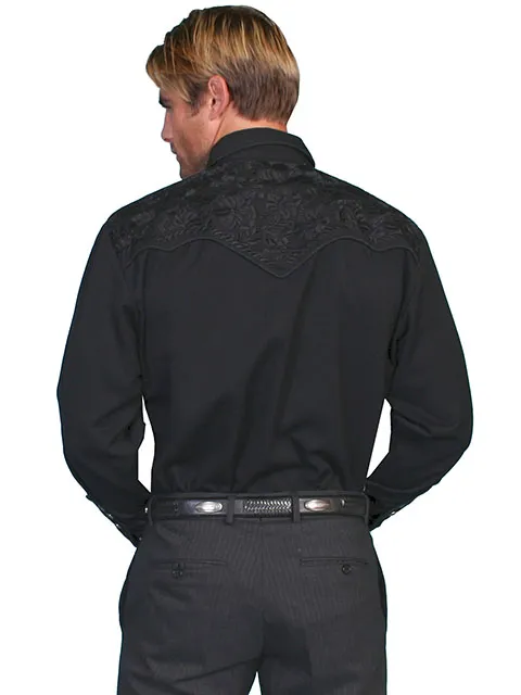 Scully Leathers Men's Jet Black Floral Embroidery Shirt