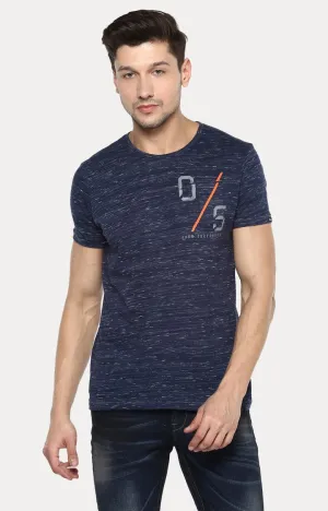 Spykar Blue Printed Slim Fit Men T-Shirts