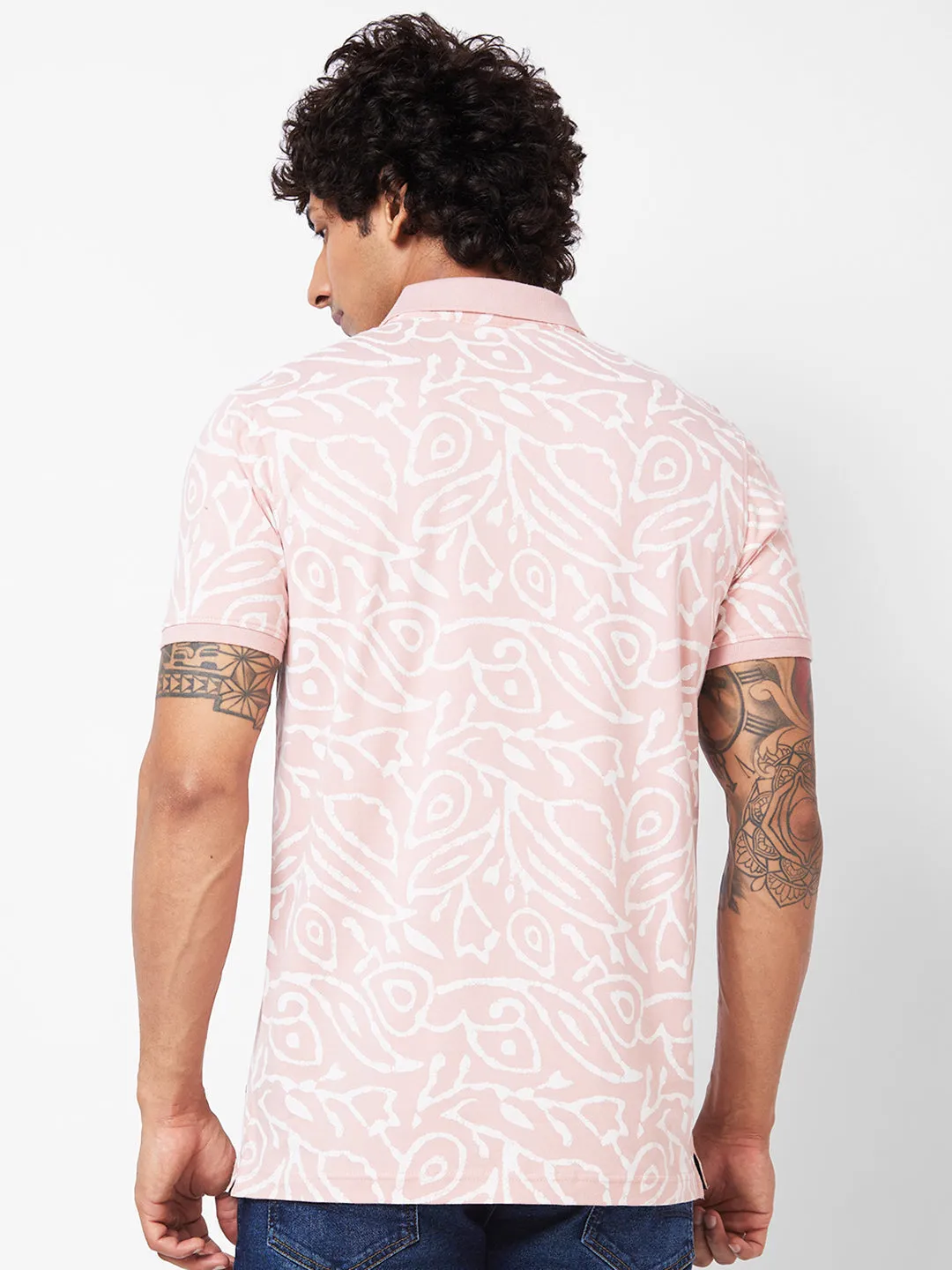 Spykar Polo Collar Half Sleeves Pink T-Shirt For Men