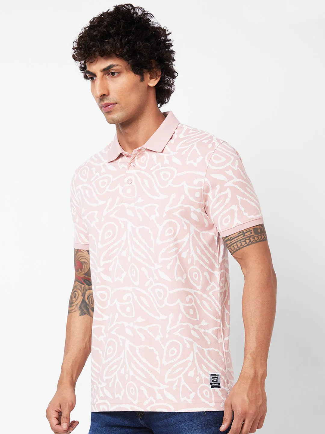 Spykar Polo Collar Half Sleeves Pink T-Shirt For Men