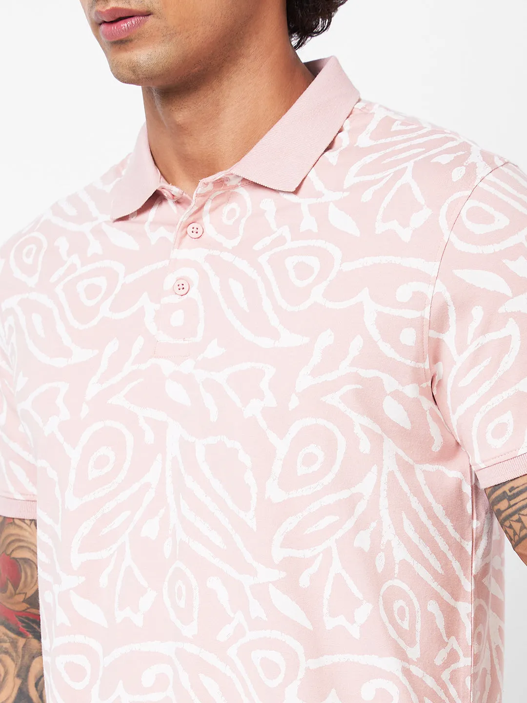 Spykar Polo Collar Half Sleeves Pink T-Shirt For Men