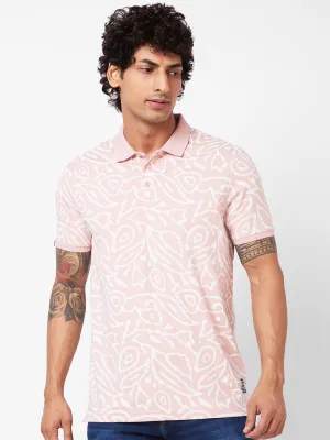 Spykar Polo Collar Half Sleeves Pink T-Shirt For Men