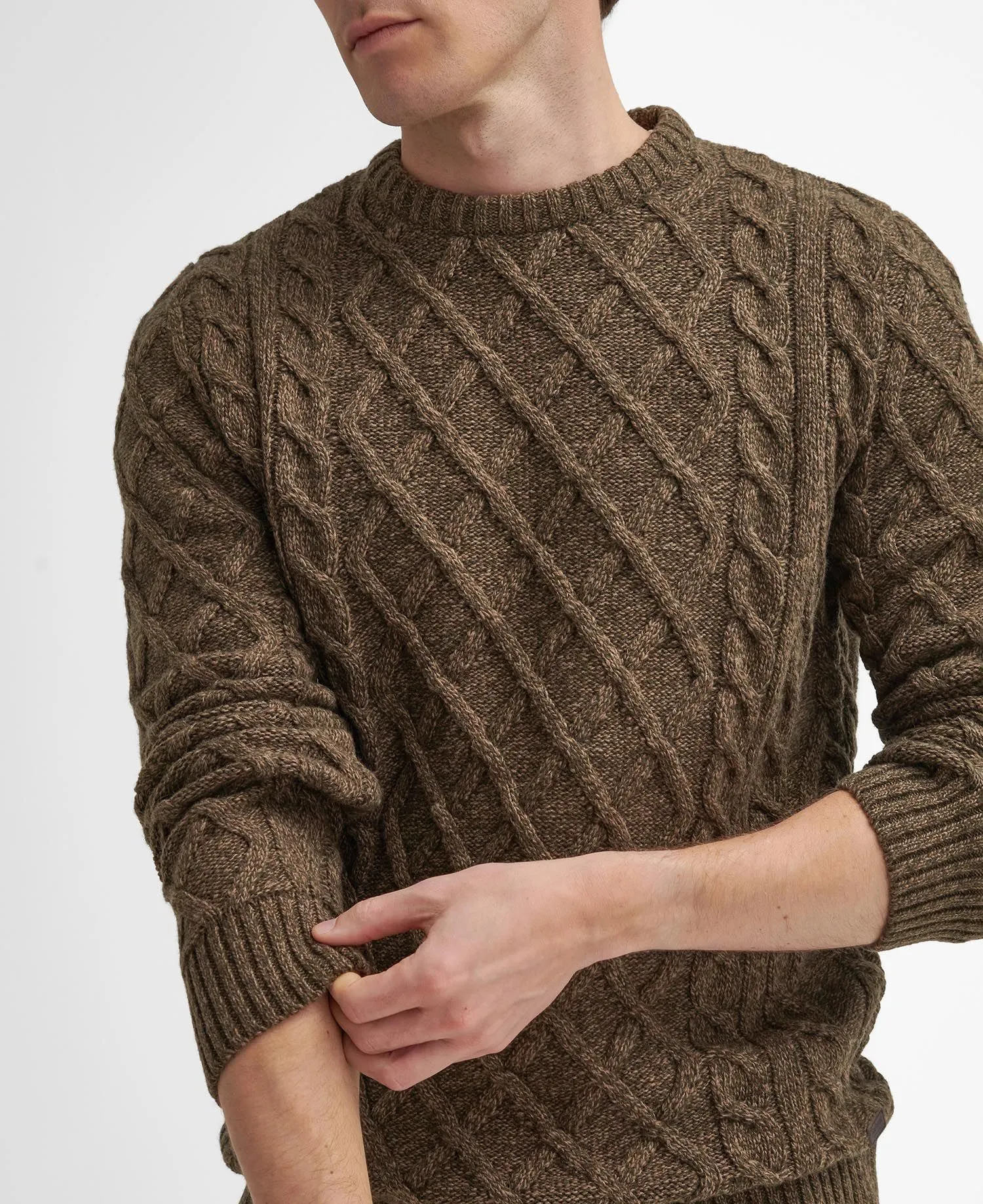 Stowford Cable Crew Neck Sweater - Olive Mix