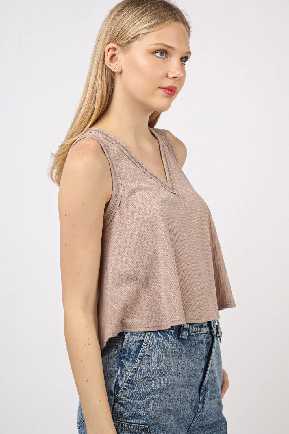 V-Neck Knit Swing Cropped Tank