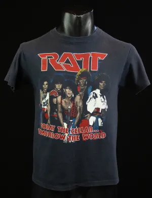 Vintage Ratt Concert T Shirt 1984 Ratt 'N Roll Tour "Today The Cellar...Tomorrow The World" Faded Black Small