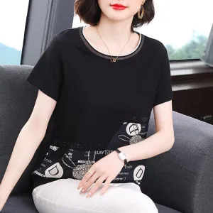 Women's T-Shirt Pure Cotton Black Loose Fit Niche Short Sleeve Tee