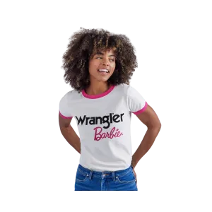 Wrangler  Barbie Ladies Logos Slim Ringer  Tee In Worth White